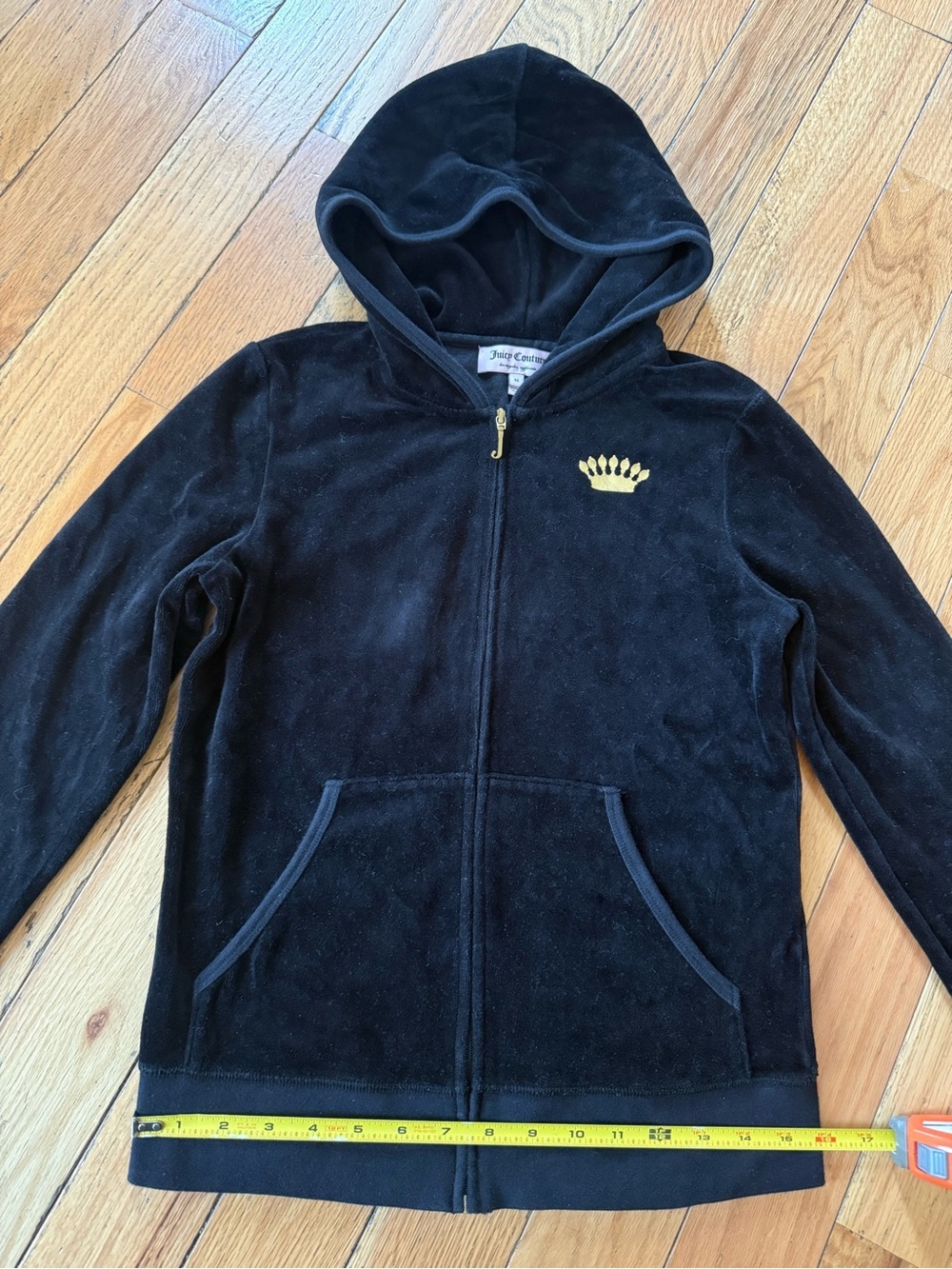 JUICY COUTURE VELOUR FULL ZIP HOODIE JACKET Black With Gold Logo Women’s Size M - Picture 5 of 14
